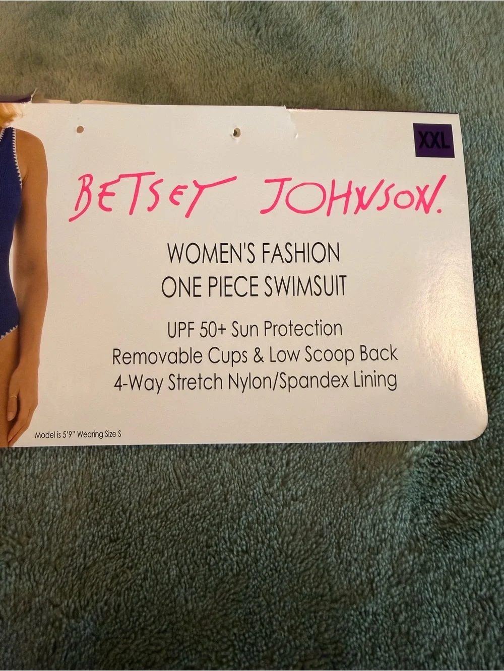 Betsey Johnson Women’s Large Blue One Piece Swimsuit White Trim Textured